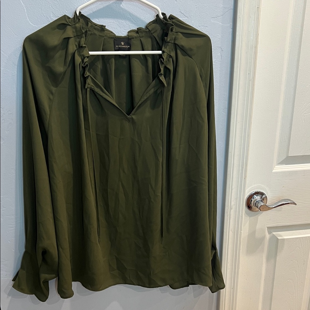 Worthington Olive Ruffle Blouse